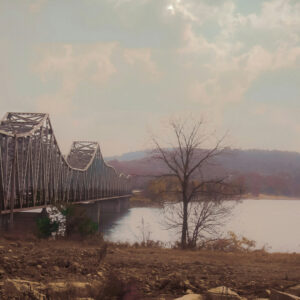 Foggy autumn bridge in the Missouri Ozarks